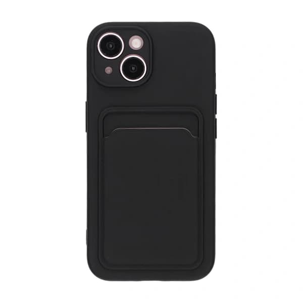 iPhone 15 Mobildeksel Silikon med Kortholder - Svart,SE