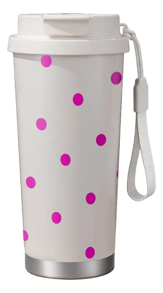 500 ml termotermos med ljusrosa prickar, håller kylan White