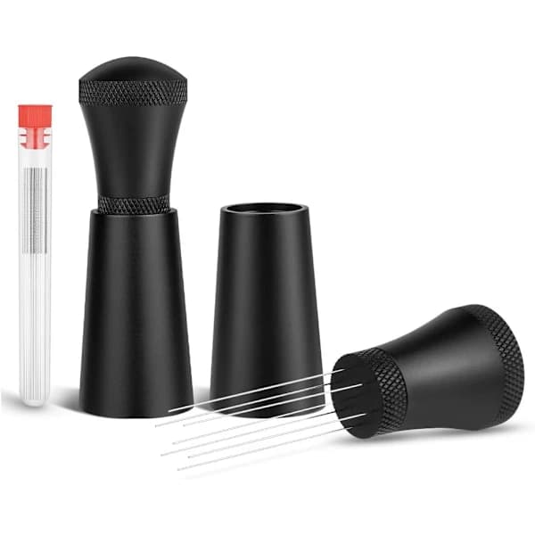 Espresso Distribution Tool with Stand, 0.3mm 7 Needles Espresso Stirrer for Barista, with Extra 10 Replaceable Needles, SE