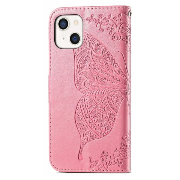 iPhone 13 - Fjärilstryck Läderfodral - Rosa na