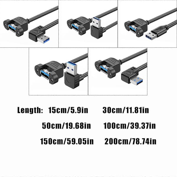 USB 3.0 Forlængerkabel 90 Graders Vinkel USB 3.0 Han til Hun Adapterkabel med Skruepanelmontering til Computer PC, AB