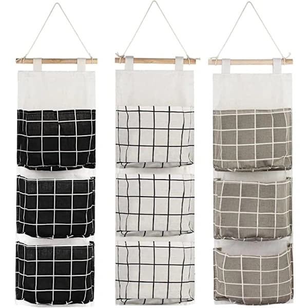 3-pack Hanging Storage Bags with 3 Pockets, Premium Fabric Wall, EN