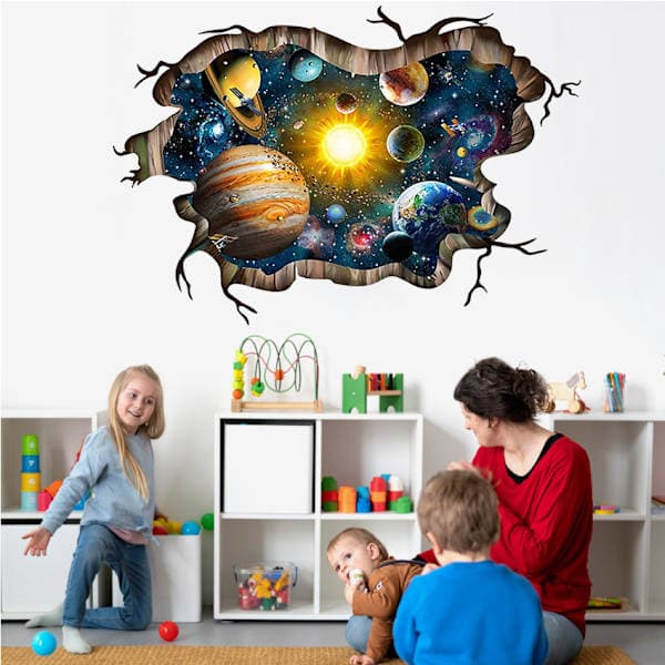 3D Broken Blue Cosmic Galaxy Wall Decals, Magical Milky Way Outer Space Wall Stickers, Stars and Solar System, EN