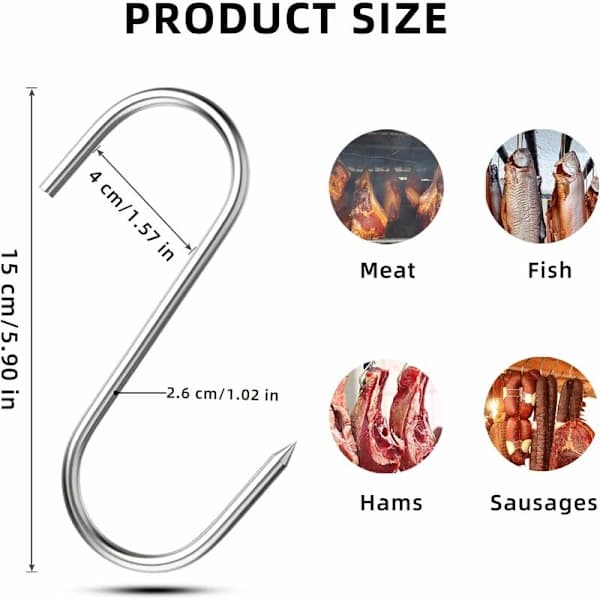15-pack slaktkrokar i rostfritt stål 15 cm slaktkrokar S-formade, A
