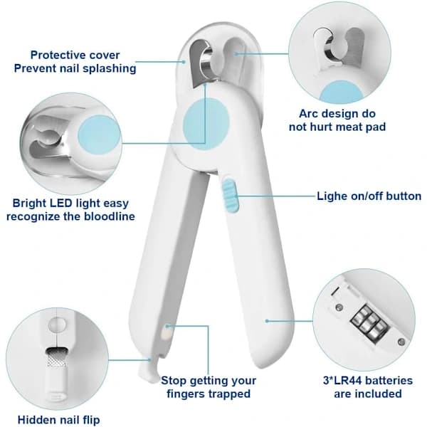 Pet Nail Clippers, Professional Grooming Tool with LED Light, SE