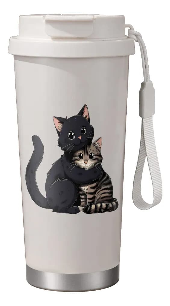 500 ml termos med katteklem-design, holder drikke kaldt og varmt White