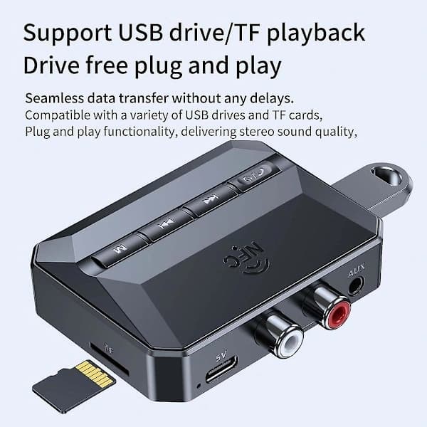 NFC Bluetooth-modtager, Bluetooth 5.3 Aux-adapter til bil, trådløs lydmodtager til hjemmestereo/,SE