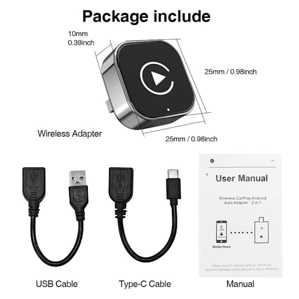 2-in-1 langaton CarPlay-sovitin Android Auto langaton sovitin Smart Mini Box USB-dongle Plug and Play WiFi nopea yhteys, AB