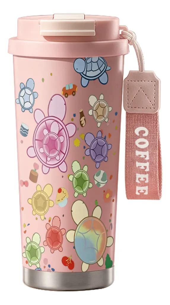 500 ml termokrus med farverig skildpadde og låg Pink