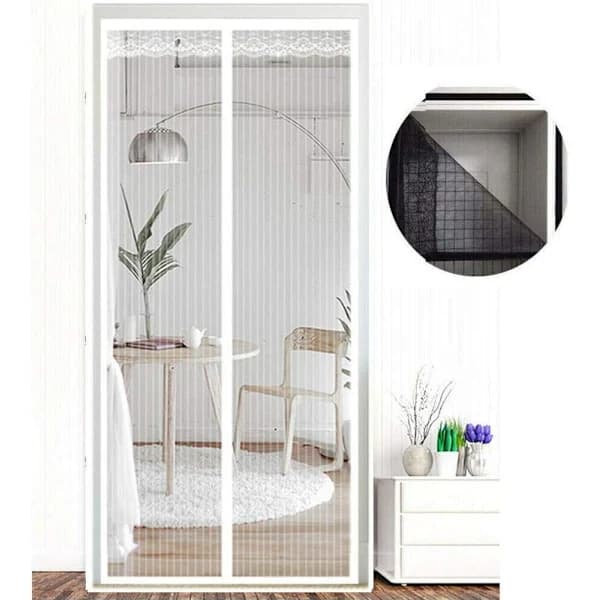 Magnetisk skärmdörr, randig spets, 80x210cm (vit),A