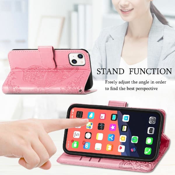 iPhone 13 - Fjärilstryck Läderfodral - Rosa na