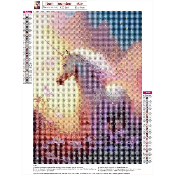 30x40cm 5D Diamantmålning, DIY Broderi Vacker Enhörning Diamant, A