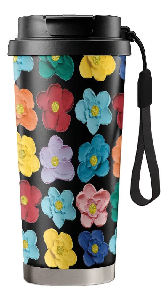 500 ml termotermos med farveblyantblomster, bærbar og stilfuld Black