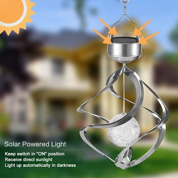 LED Solcellsdriven Roterande Vindspel Hängande Spiralformade Solcellslampor Utomhus, A