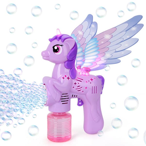 Bubble Guns för barn, Light Up Unicorn Bubble Machine Gun med vingar, Automatisk bubbelmaskin för barn Bubble Blaster,AB