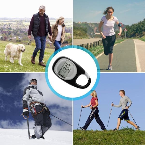 3D Pedometer, Multifunction Pedometer with Climbing Carabiner - Portable, LED Display, for Running and Walking Black,AB