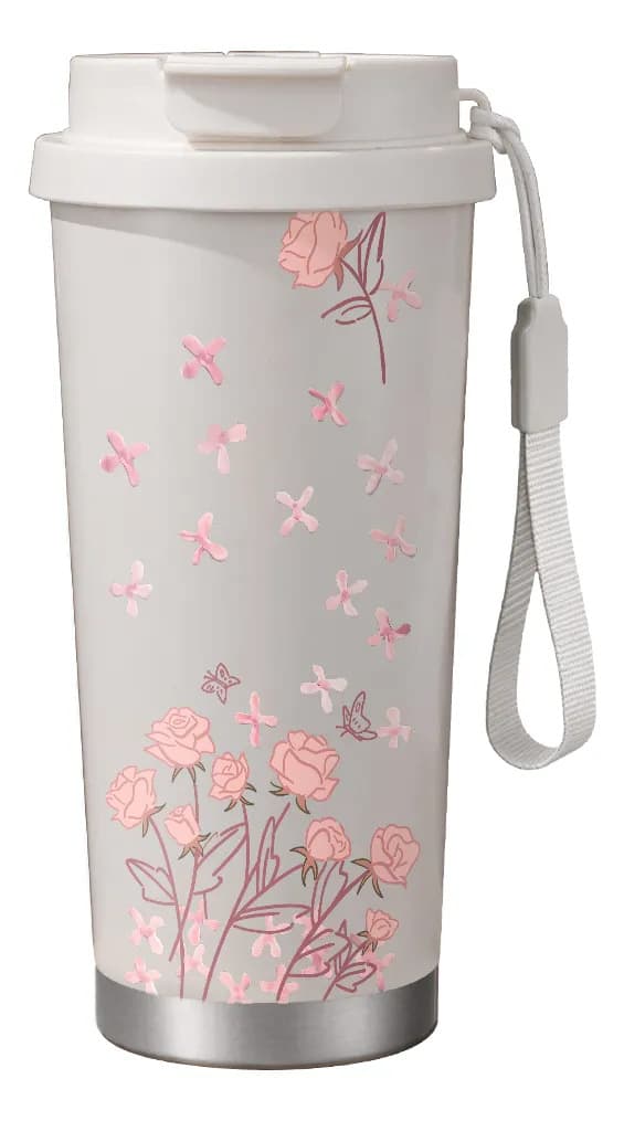 500 ml termos med rosa blomster, holder kaldt og varmt White