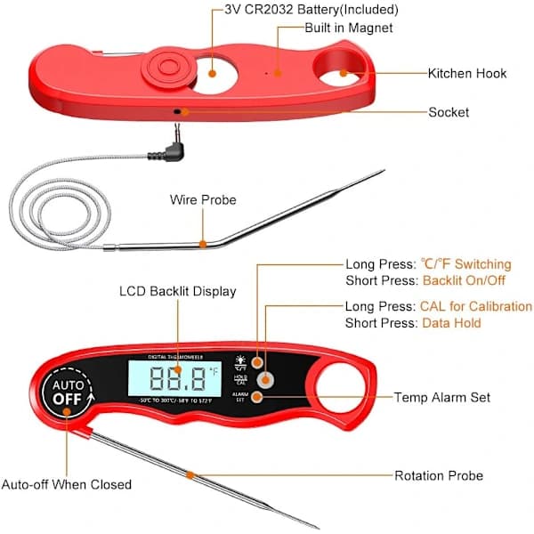 Kødtermometer Grilltermometer, LCD digital stegetermometer, AB