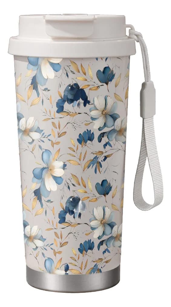 500 ml termoflaske i rustfritt stål med gyldne blomsterblader for camping White