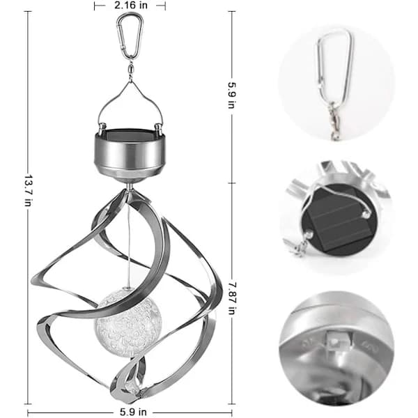 LED Solcellsdriven Roterande Vindspel Hängande Spiralformade Solcellslampor Utomhus, A