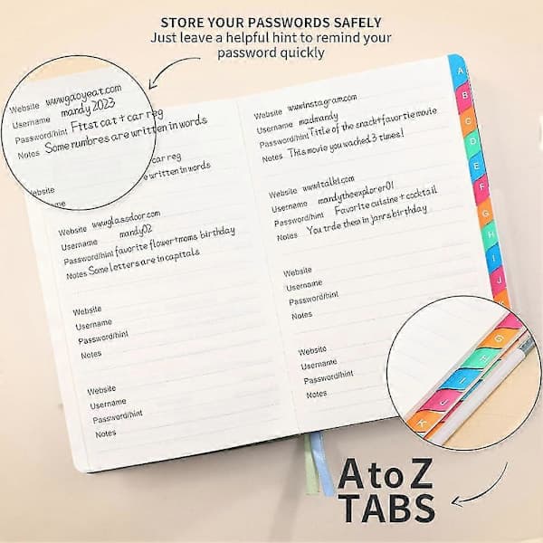 Password Book with Alphabetical Tabs for Seniors, Internet Website Password Notebook, SE