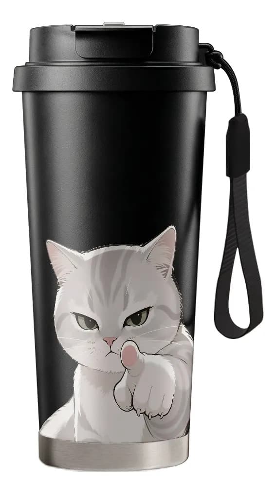 500 ml katte-termokande med dobbeltmundstykke og sugerør, 316 rustfrit stål Black