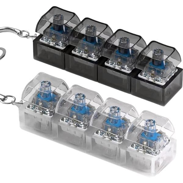 LED-backlit Keyboard Fidget Toy, Stress Relief Keychain with White Buttons [ZHE] Black, AB