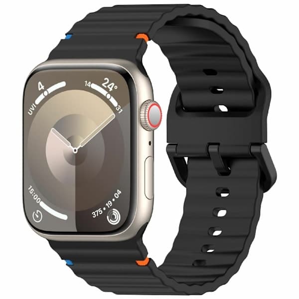 Apple Watch 42/44/45/46/49 mm Armbånd Silikone Wave Sort,AB