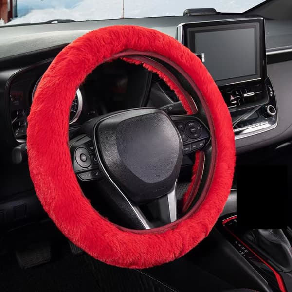 (Röd) Fluffig Rattmuff Skydd Päls Bil Rattmuff Skydd，Fu,A