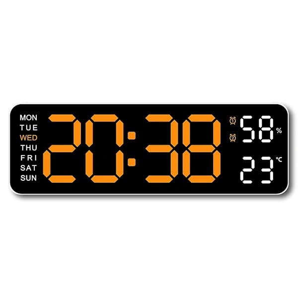 Large Digital Wall Clock Temperature and Humidity Weekday Electronic LED Desk Alarm Clock 12/24H,AB