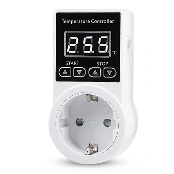 1 stk. Termostatstik med sensor, digital temperaturregulatorstik, vandtæt temperaturkontakt EU-stik, AB