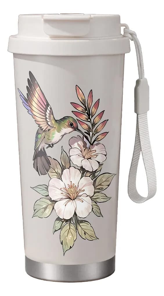 500 ml termotermos med sugrör, dubbelpip och blommig design White