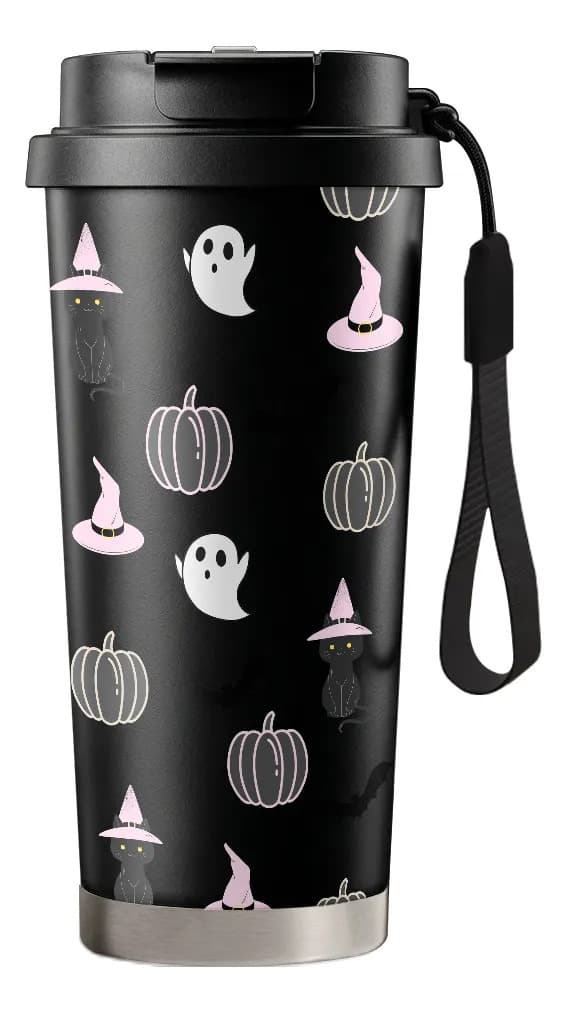 500 ml termotermos med katt- och fladdermusdesign, bärbar present Black
