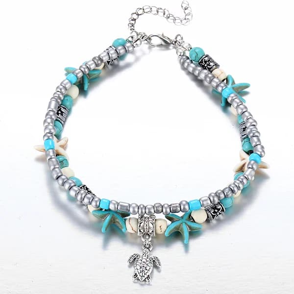 2 stk Boho Skal/søstjerne/skildpadde/vævede ankelkæder Armbånd Perle A,SE
