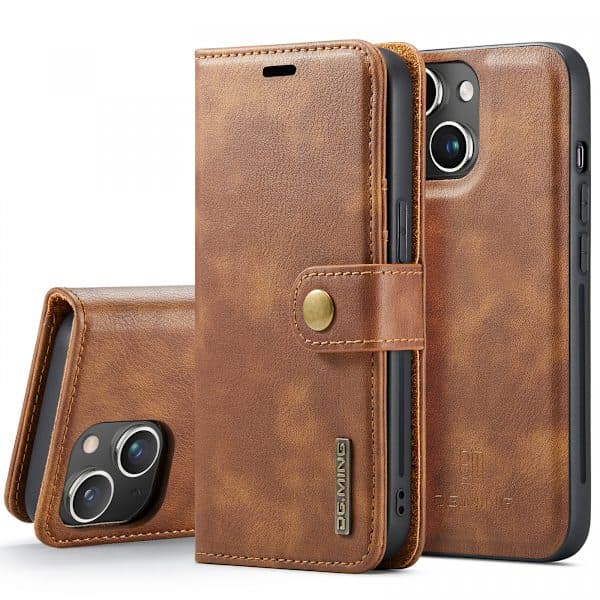 DG.MING Leather Case with Magnetic Shell, iPhone 15, Brown Brown, AB