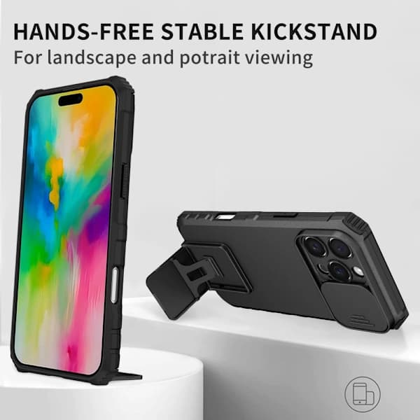 Kickstand-deksel iPhone 16 Pro Kamerabeskyttelse Svart, SE