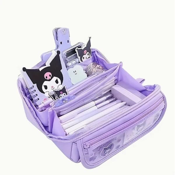 7-piece Stationery Set 9-Layer Large Capacity Pencil Case - Cute Design, Canvas Storage Bag for Students, SE