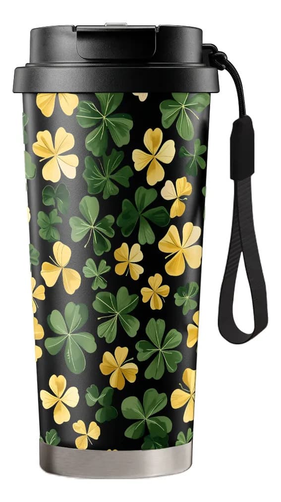 500 ml termotermos med gul klöver, bärbar och elegant, perfekt som present Black