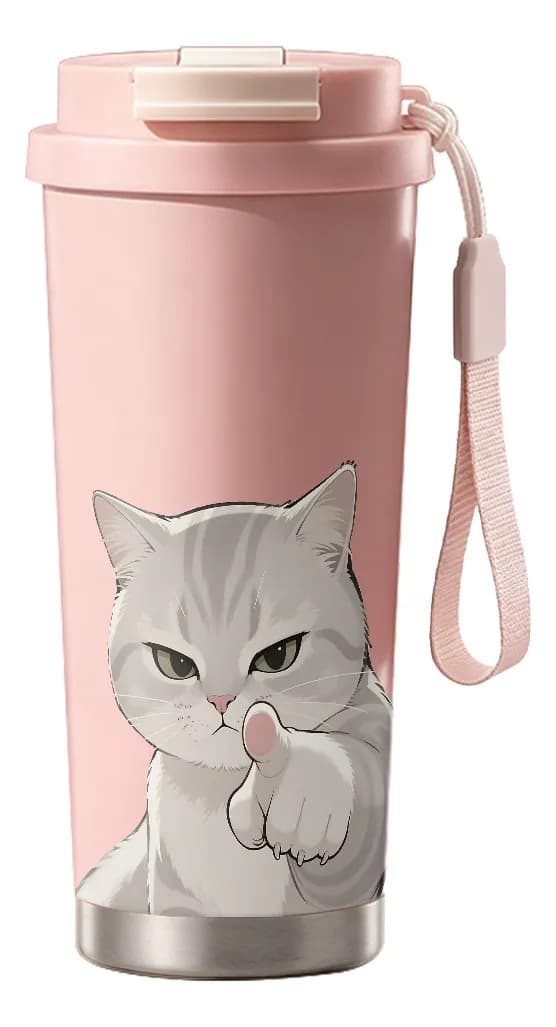 500 ml kattetermokopp med dobbelmunn sugerør, 316 rustfritt stål Pink
