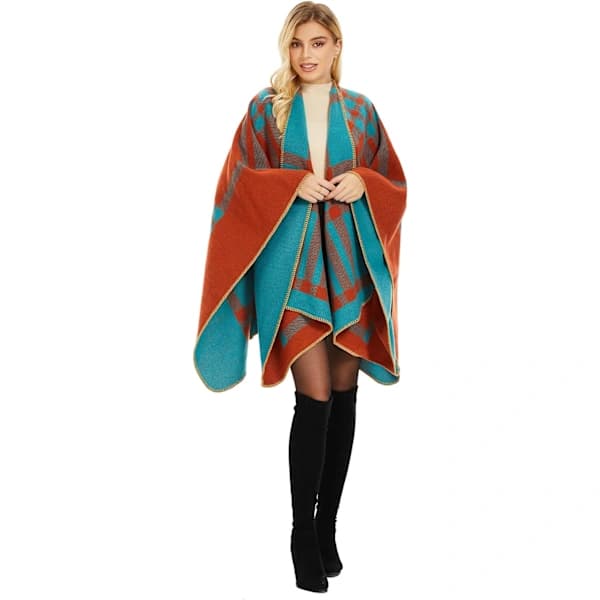 1 st orange poncho för kvinnor - Stor stickad vinterhalsduk - Tjock, A