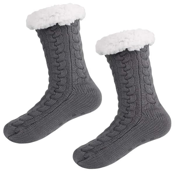 Luddiga Varma Stickade Socktofflor med Halkskydd Grå—pa na