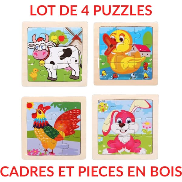 Set med 4 bondgårdspussel, 9 bitar vardera. Perfekt för utbildning, A