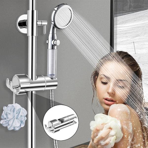 Hand shower holder for 16-27 mm rail, adjustable replacement shower holder, 360° rotation, with 2 hooks, AB