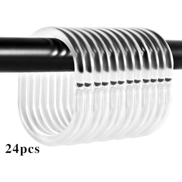 24-pack duschdraperiringar, C-formade duschdraperiringar i plast, duschdraperikrokar, duschdraperihängare, transparent,SE