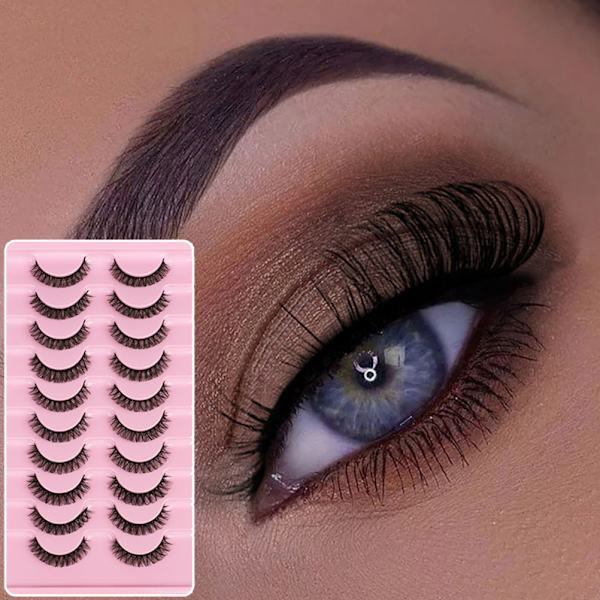 10 par 3D Russian False Eyelashes Natural Look Short False Eyelashes D Curl Thin Eyelashes, AB