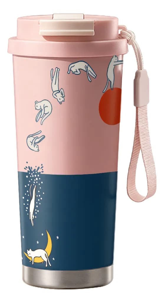 500 ml termos med sugrör, håller drycker varma och kalla Pink