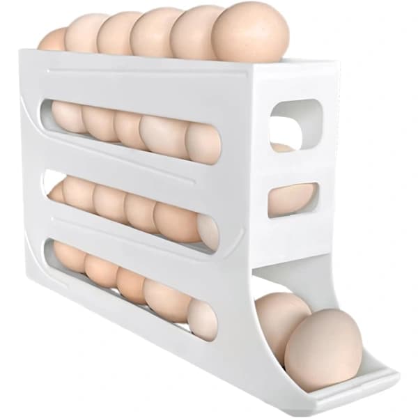 30-Egg Refrigerator Storage - Automatic Rolling Egg Storage for Refrigerator White, FS