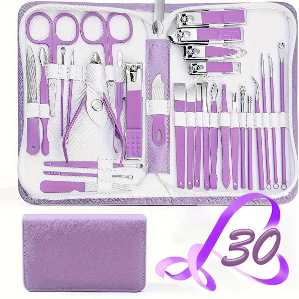 30 set med nagelklippare och nagelverktygsset, inklusive portabelt resefodral, stratum corneum-klämma och klippset, professionella nagelklippare blue
