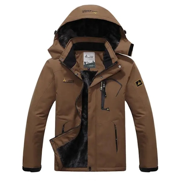 Vindtät parkas, tjock och varm vindtät pälsjacka, militär stil huvtröja, herr/dam vindtät jacka Men's coffee color L