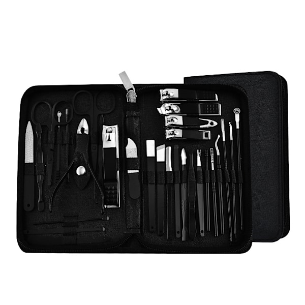 30 set med nagelklippare och nagelverktygsset, inklusive portabelt resefodral, stratum corneum-klämma och klippset, professionella nagelklippare black